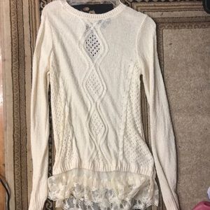 Cream crotchet lace keyhole back sweater